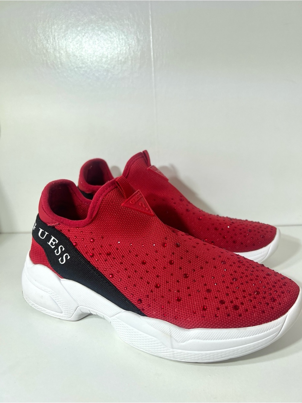 Guess Red Knit Slip-On Sneakers Women’s Size 7